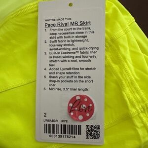 NEW Lululemon Pace Rival MR Skirt Size 2 Highlight Yellow (HIYE) RARE